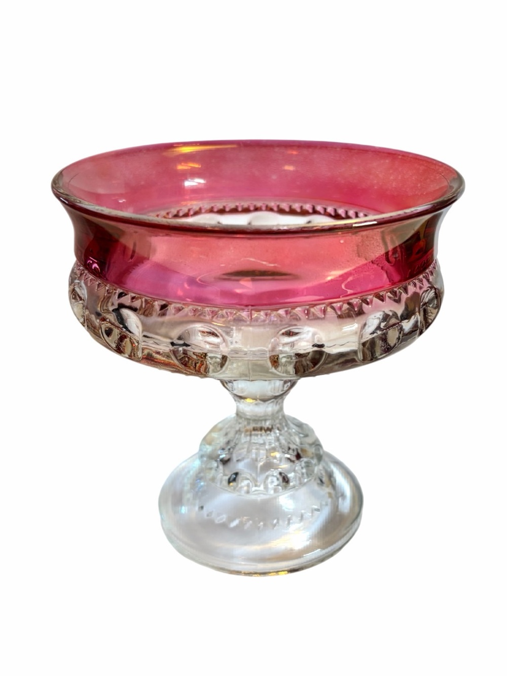 Vintage Indiana Glass Kings Crown Ruby FlashThumbprint 5.75” Compote